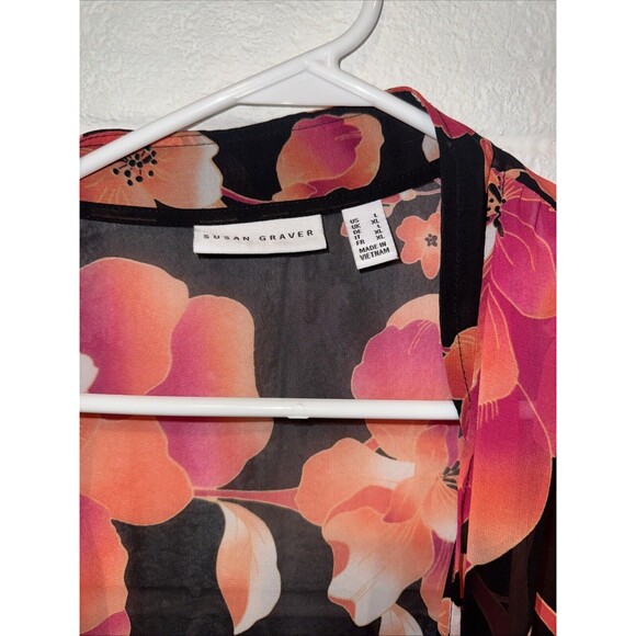 Susan Graver Kimono Cardigan Bundle (3) Floral Chiffon Cardigan Large - Picture 3 of 9